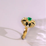 Emerald & Agate Diamond Vintage Ring in 18K Yellow Gold