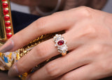Ballerina Pigeon Blood Ruby 18K Ring with Vintage French Bow
