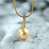 12mm Golden South Sea Pearl Necklace with Diamond in 18K Gold