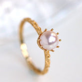 3A+ Akoya Pearl & Diamond Vintage Ring - 18K Yellow Gold