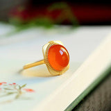 Maitreya Design Southern Red Agate Cabochon Ring - 18K Yellow Gold