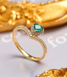 Emerald Heart Shape & Halo Diamond 18K Yellow Gold Ring