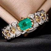 Italy-Crafted Emerald Wedding Diamonds Ring in 18k Two Tone Gold