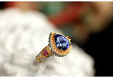 2.5ct Blue Tanzanite Pear Cut Ring - 18K Two Tone Gold