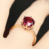 7mm Peach Red Garnet Round & Diamond Ring in 18K Yellow Gold