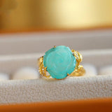 5A Amazonyte Rose Shape & Diamond 18K Yellow Gold Ring