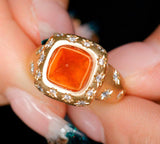 Star Engraved 3.8ct Fanta Garnet Ring in 18K Yellow Gold Ring