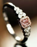 Pink Diamond Cushion Cut Ring - 18K White Gold