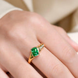 Horizontal Design Tsavorite Ring in 18K Yellow Gold