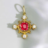 Peach Red Spinel Cushion 18K Gold Pendant with Diamonds