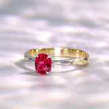 Stunning 1ct Red Spinel Cushion Ring - 18K Two Tone Gold