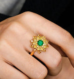 Emerald & Yellow Sapphire Cluster Ring - 18K Yellow Gold