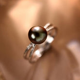 8mm Black Tahitian Pearl Ring in 18K White Gold