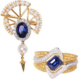 1.62ct Blue Sapphire Diamond Necklace in 18K Yellow Gold