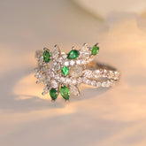 Tsavorite & Diamonds Engagement Ring in 18K White Gold