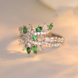Tsavorite & Diamonds Engagement Ring in 18K White Gold