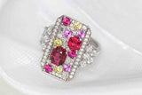 Colorful Pink Red Spinel Statement Ring & Diamond in 18K White Gold