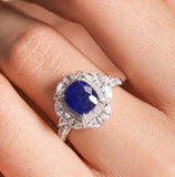 1.55ct Blue Sapphire 18K Gold Ring with Double Diamonds