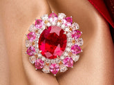 7.56ct Rubellite & Diamonds Ring Necklace Set in 18K White Gold
