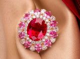 7.56ct Rubellite & Diamonds Ring Necklace Set in 18K White Gold