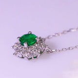 Emerald with White Diamond Necklace in 18K White Gold