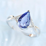 Pear Cut Blue Tanzanite Diamond Engagement Ring - 18K White Gold
