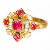 Jedi Spinel & Diamonds Symbol Art Deco Ring in 18K Yellow Gold