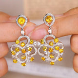 Cluster Yellow Sapphire Free Form Diamonds Earrings in 18K Gold
