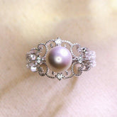 High Luminous Akoya Pearl Ring with Diamonds in 18K White Gold