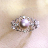 High Luminous Akoya Pearl Ring with Diamonds in 18K White Gold