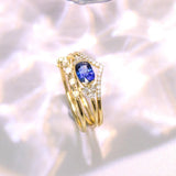 Blue Sapphire Chevron Stacking Ring with Diamonds