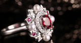 Ruby Oval & Akoya Pearl Statement Ring in 18K White Gold