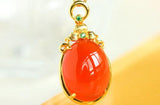 Huge Southern Red Agate Tsavorite Necklace - 18K Yellow Gold