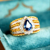 Blue Sapphire Diamond Ring - 18K Two Tone Gold