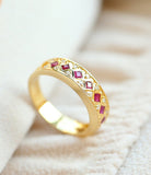 Seven Square-Cut Ruby Ring in 18K Yellow Gold
