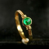 Emerald Cabochon Cut Vintage Ring - 18K Yellow Gold