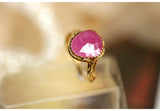 Pink Ruby Rose Cut & Diamond Ring in 18K Yellow Gold