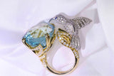 Hummingbird Blue Topaz Diamond Ring - 18K Two Tone Gold