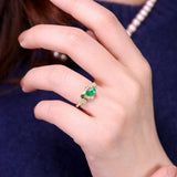 Bee Design Emerald Teardrop-Shaped Ring with Diamond - 18K Yellow Gold
