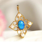 Blue Opal & Diamonds Pendant in 18K Yellow Gold