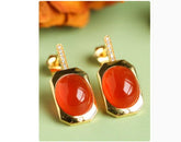 Southern Red Agate Diamond 18K Chunky Gold Earrings