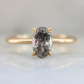 1.32ct Salt & Pepper Oval Cut Diamond 18K Gold Solitaire Ring