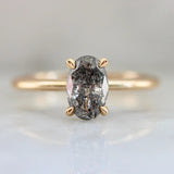 1.32ct Salt & Pepper Oval Cut Diamond 18K Gold Solitaire Ring