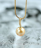12mm Golden South Sea Pearl Necklace with Diamond in 18K Gold