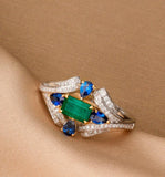 Art Deco Emerald & Sapphire Ballerina Ring in 18K Gold\