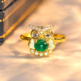 Night Owl Design Emerald Ring in 18K Yellow Gold