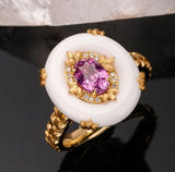 1.05ct Pink Sapphire & Mother of Pearl Ring - 18K Yellow Gold