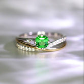Tsavorite Asscher Cut & Diamond Infinity Ring - 18K White Gold