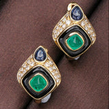 Art Deco Design Emerald Sapphire 18K Yellow Gold Earrings