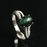 2.75ct Green Cat's Eye Stone Cabochon & Diamond Pave Ring in 18K White Gold